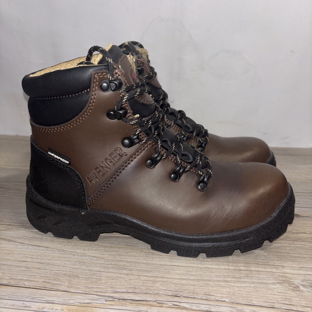 Men's 7 EE Avenger Brown Ankle Waterproof Work Boot Steel ToeA8225 Builder ST - Picture 2 of 12